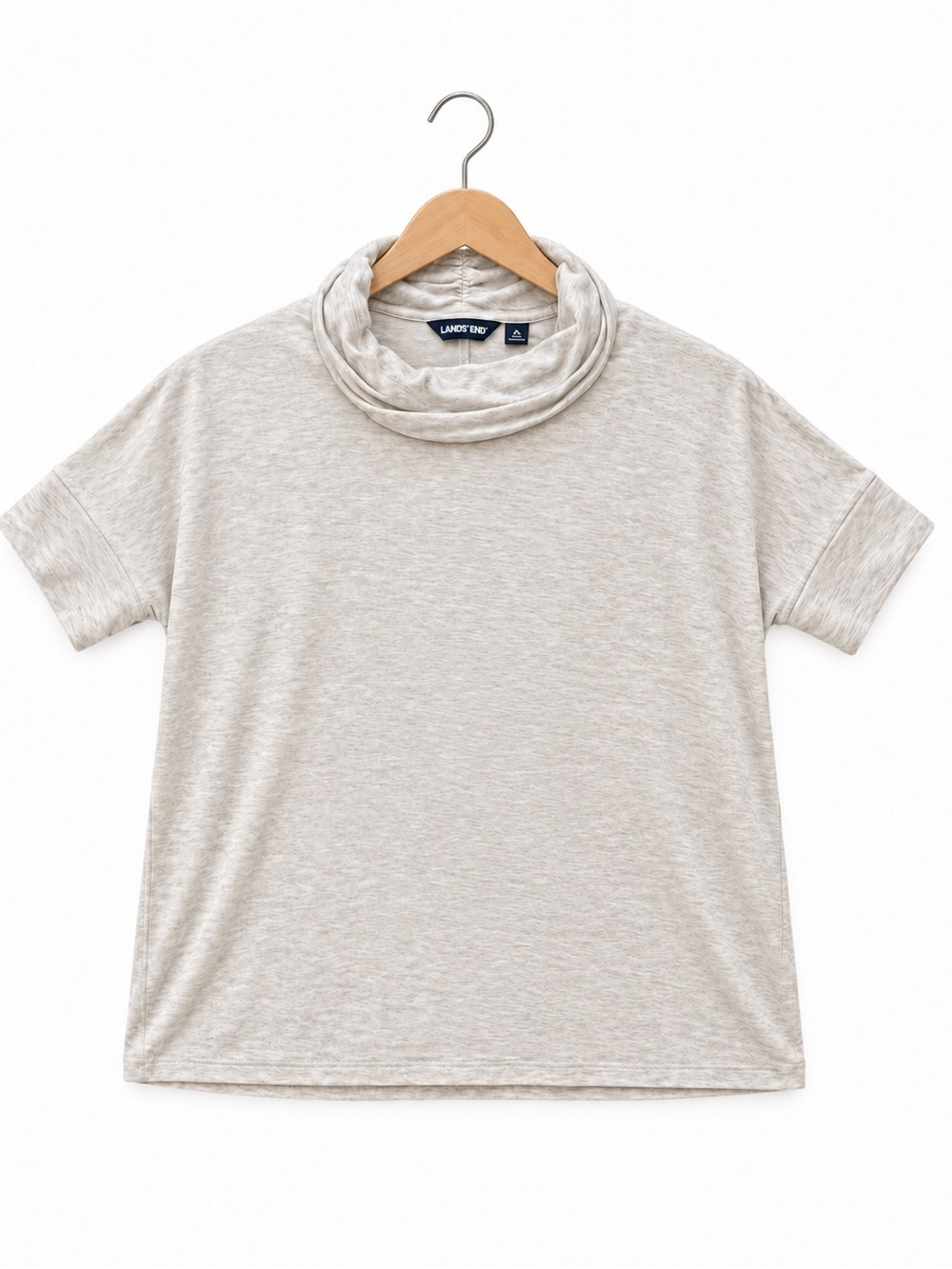 Lands' End Womens Medium M Top Shirt Cowl Neck Short Sleeve Cream Oatmeal soft